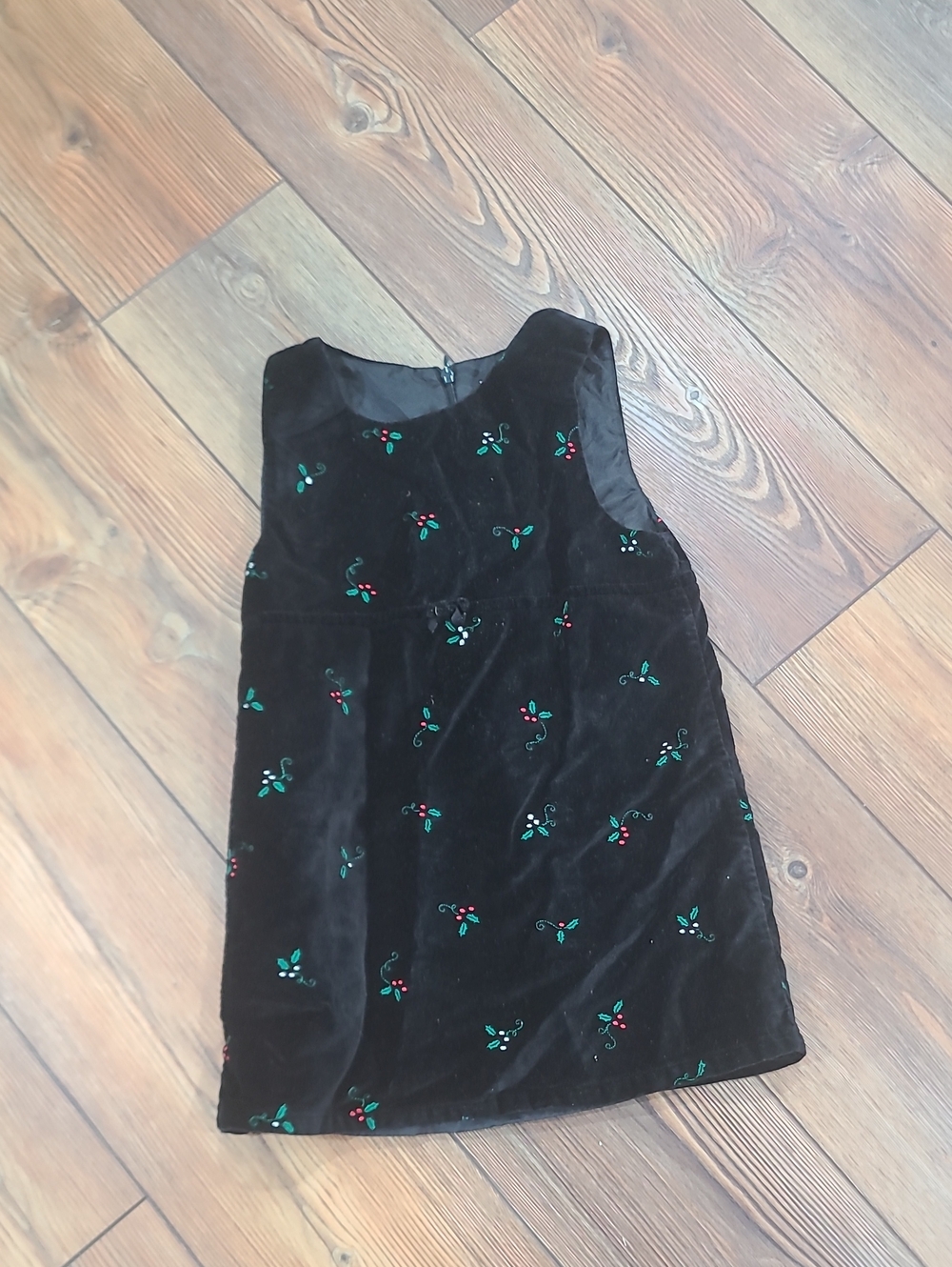 Sonoma Black Velvet Dress with Green and Red Embroidery